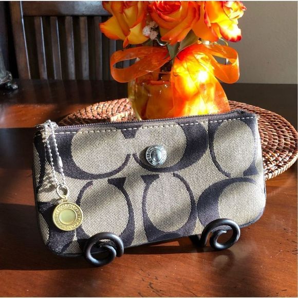 COACH - Monogram Logo Pouch in Chocolate & Khaki Canvas. Missing Wristlet Strap￼ - Picture 2 of 14